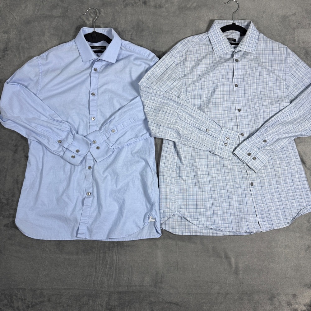 LOT OF TWO John Varvatos USA Signature Tailored Dress Shirt Mens 15.5 32/33 Blue